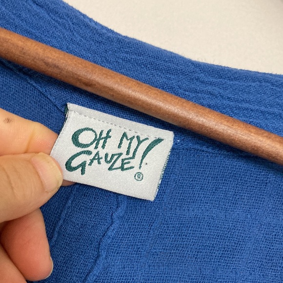 Oh My Gauze Top Womens 1 Small Medium Blue Long Sleeve V Neck Light Jacket - Picture 10 of 12